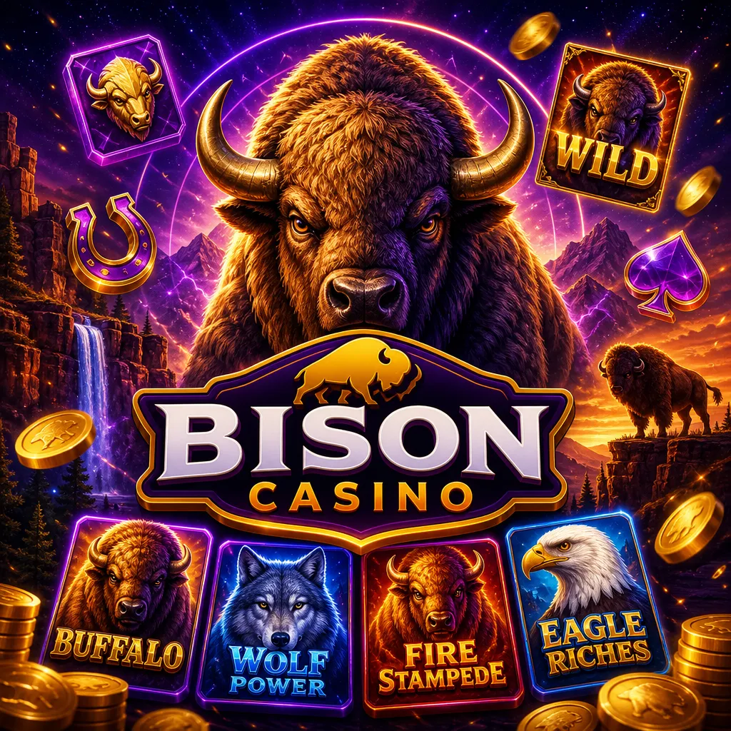Bison Casino promotional image featuring the official logo, thematic elements, and brand colors in a dynamic square compositi